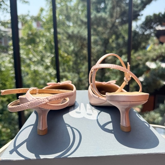 Reformation Wade Kitten Heel Sandals Slingback Bow Silk Pink 8.5 - Picture 13 of 16